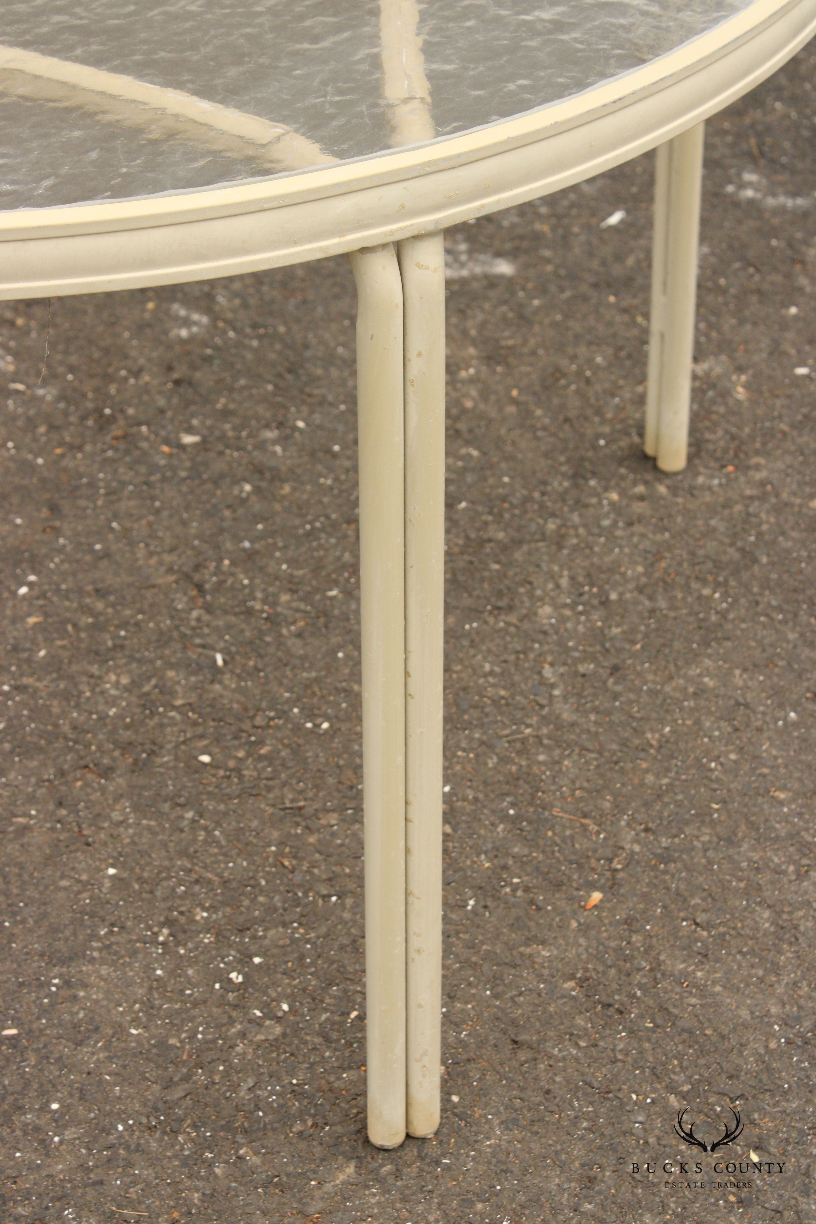 Mid Century Modern Round Aluminum Glass Top Patio Dining Table