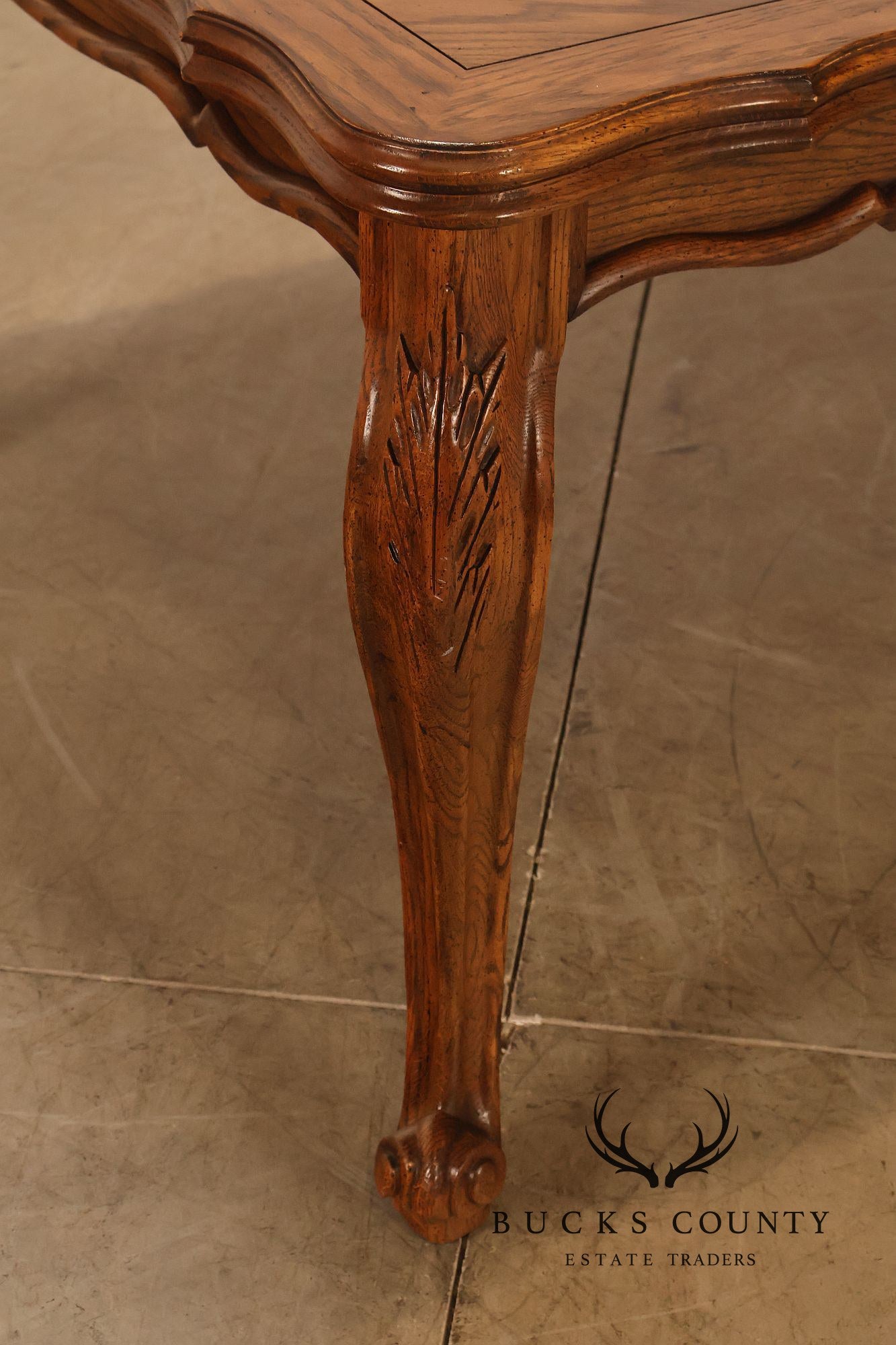 Century French Country Oak Parquet Top Expandable Dining Table With 2 Leaves