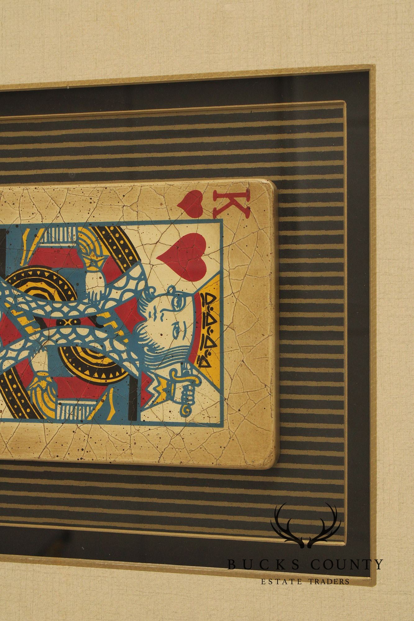 Framed Mixed Media Playing Cards, King & Queen of Hearts