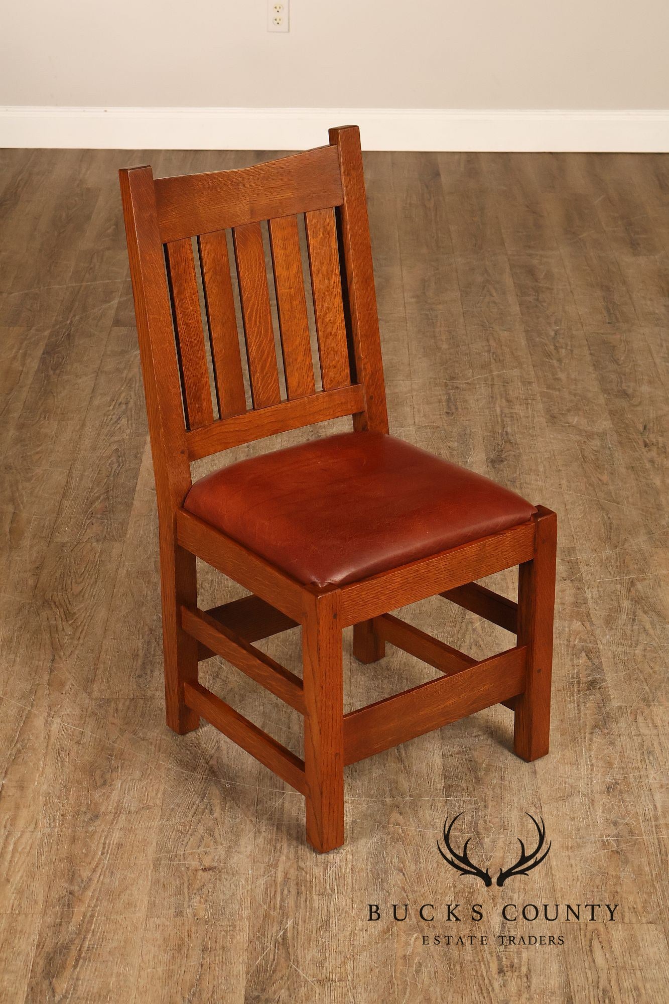 Stickley Mission Collection Set of Six Oak and Leather Dining Chairs