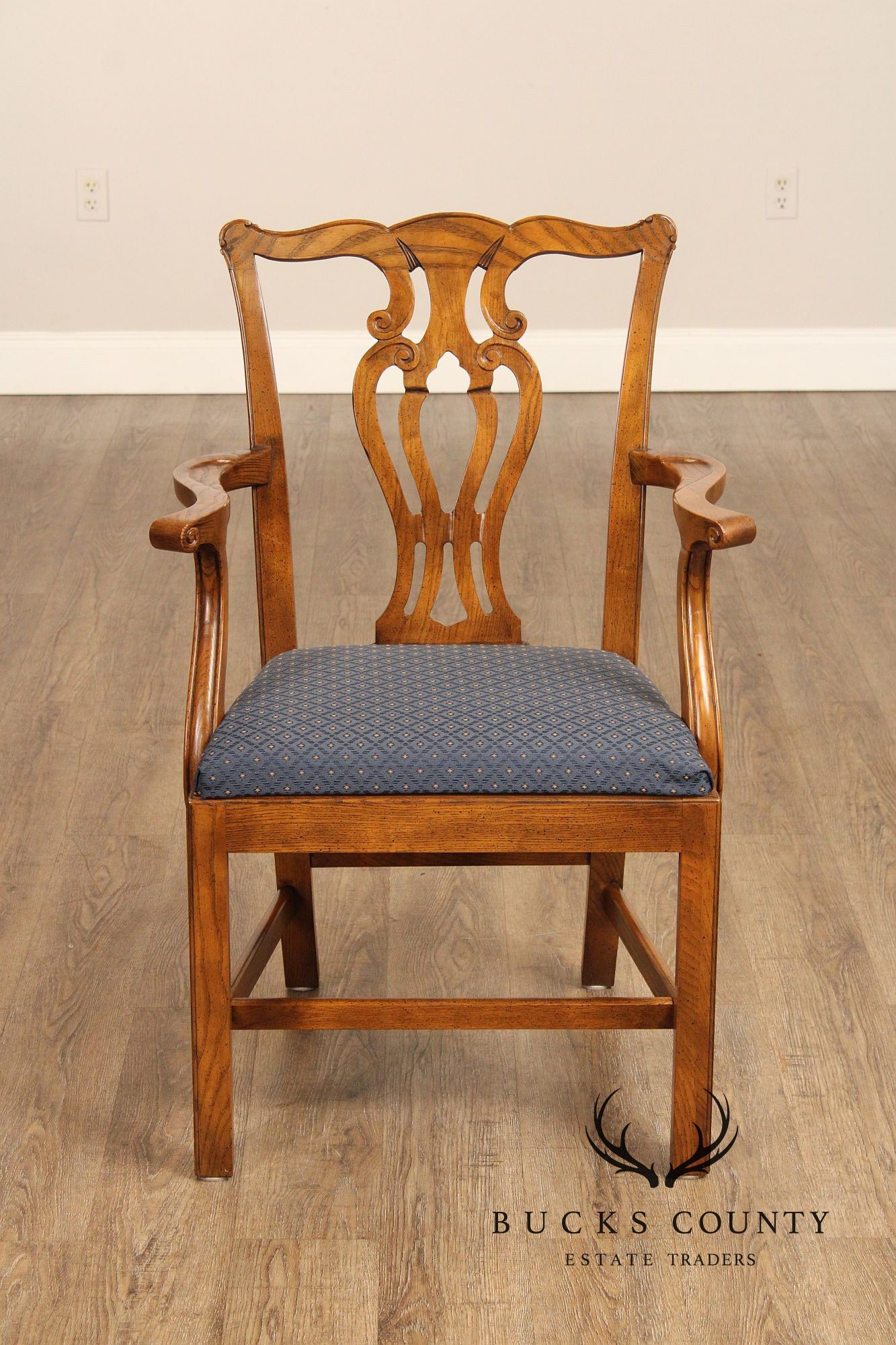 Baker Furniture Chippendale Style Set of Six Carved Oak Dining Chairs