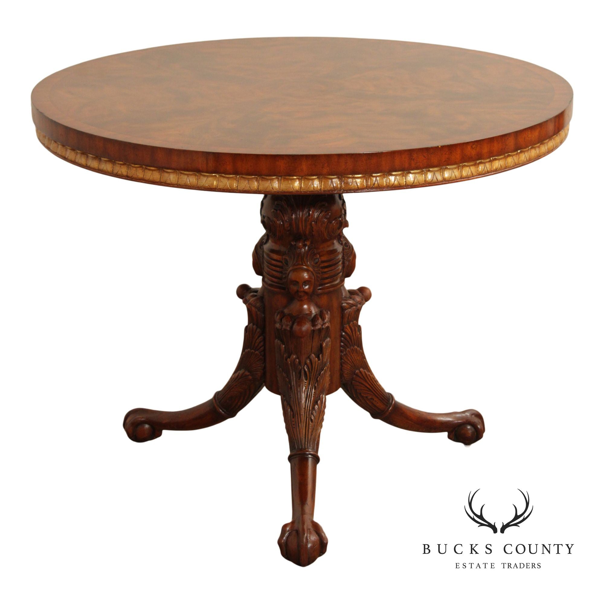 Maitland Smith Georgian Style Partial Gilt Round Mahogany Center Table