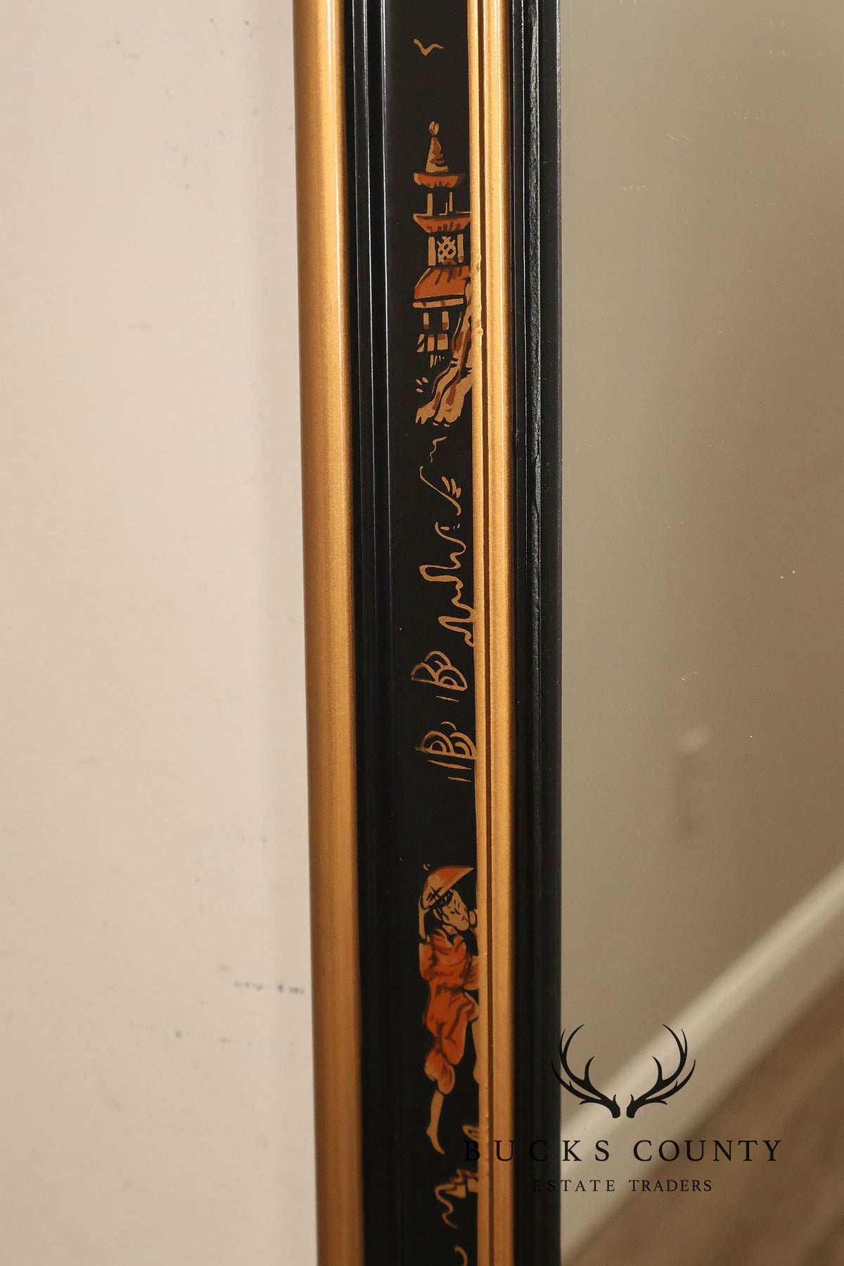 Chinoiserie Black Lacquer And Gilt Decorated Wall Mirror