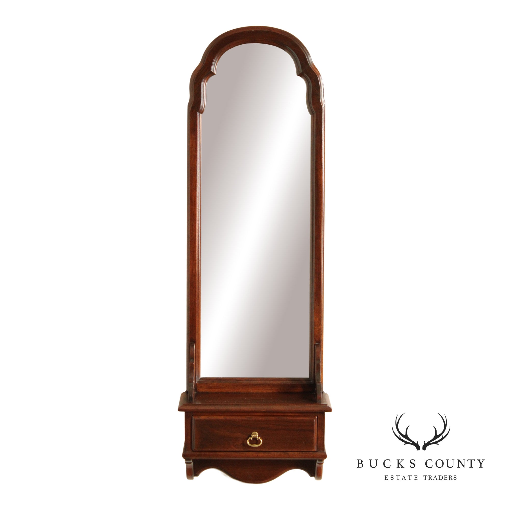 Ethan Allen Queen Anne Style Cherry Console Wall Mirror with Drawer