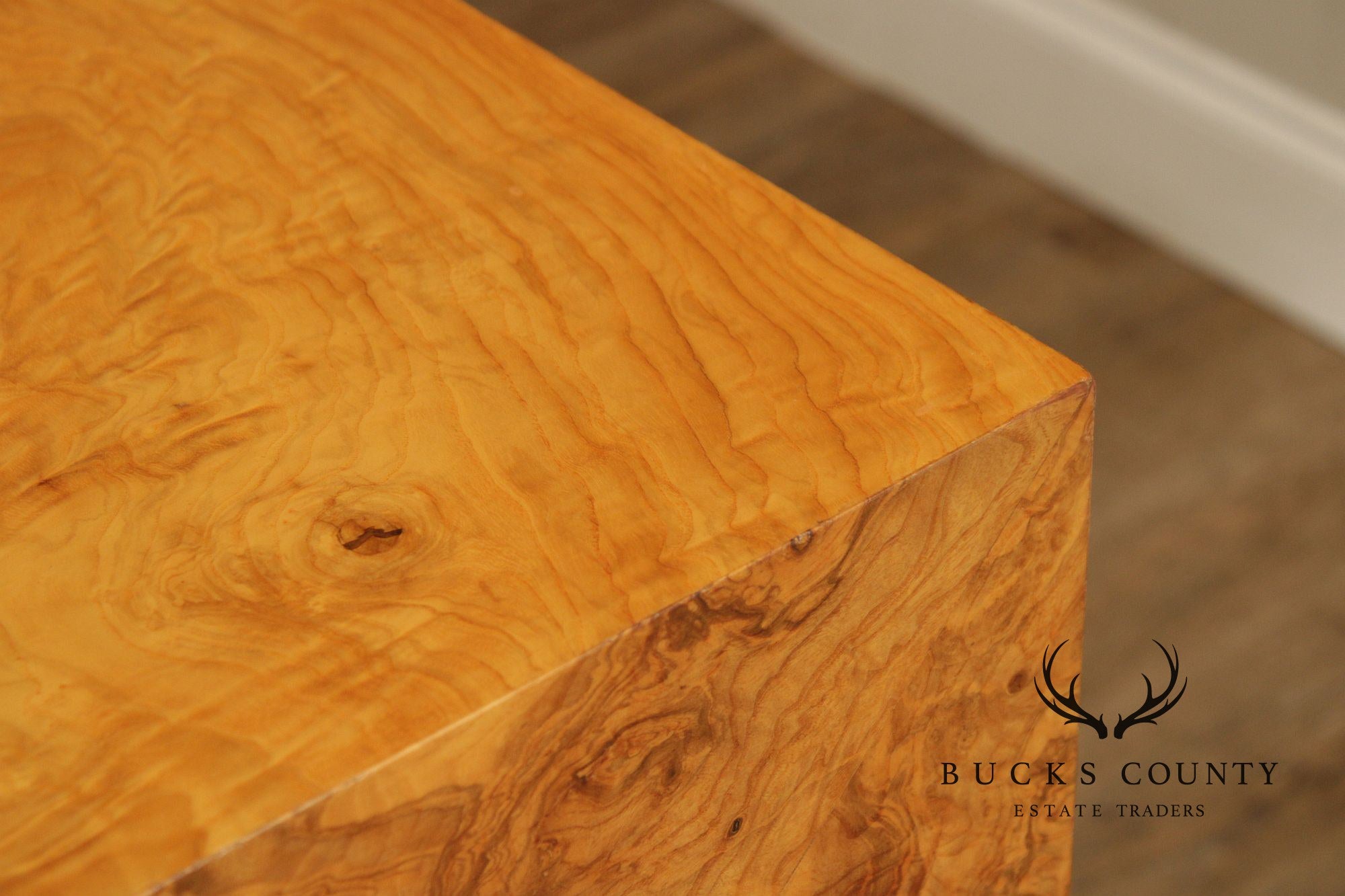 Mid-Century Modern Burlwood Parsons Extension Dining Table with 2 Leaves