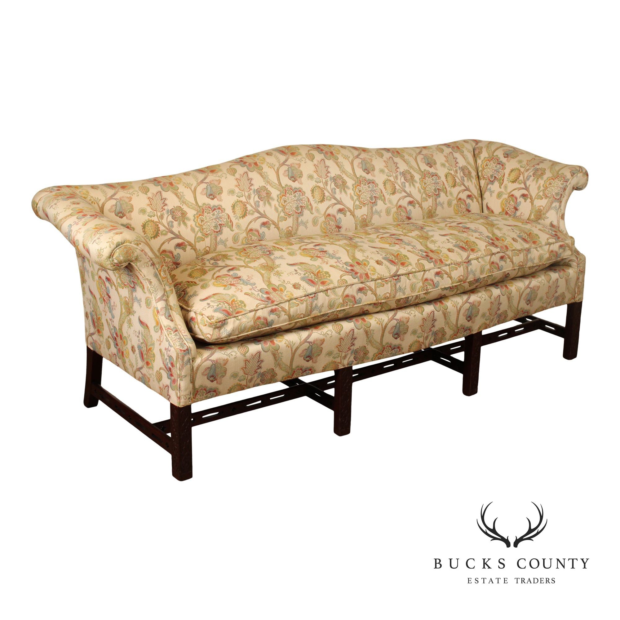 Chippendale Style Antique Mahogany Camelback Sofa