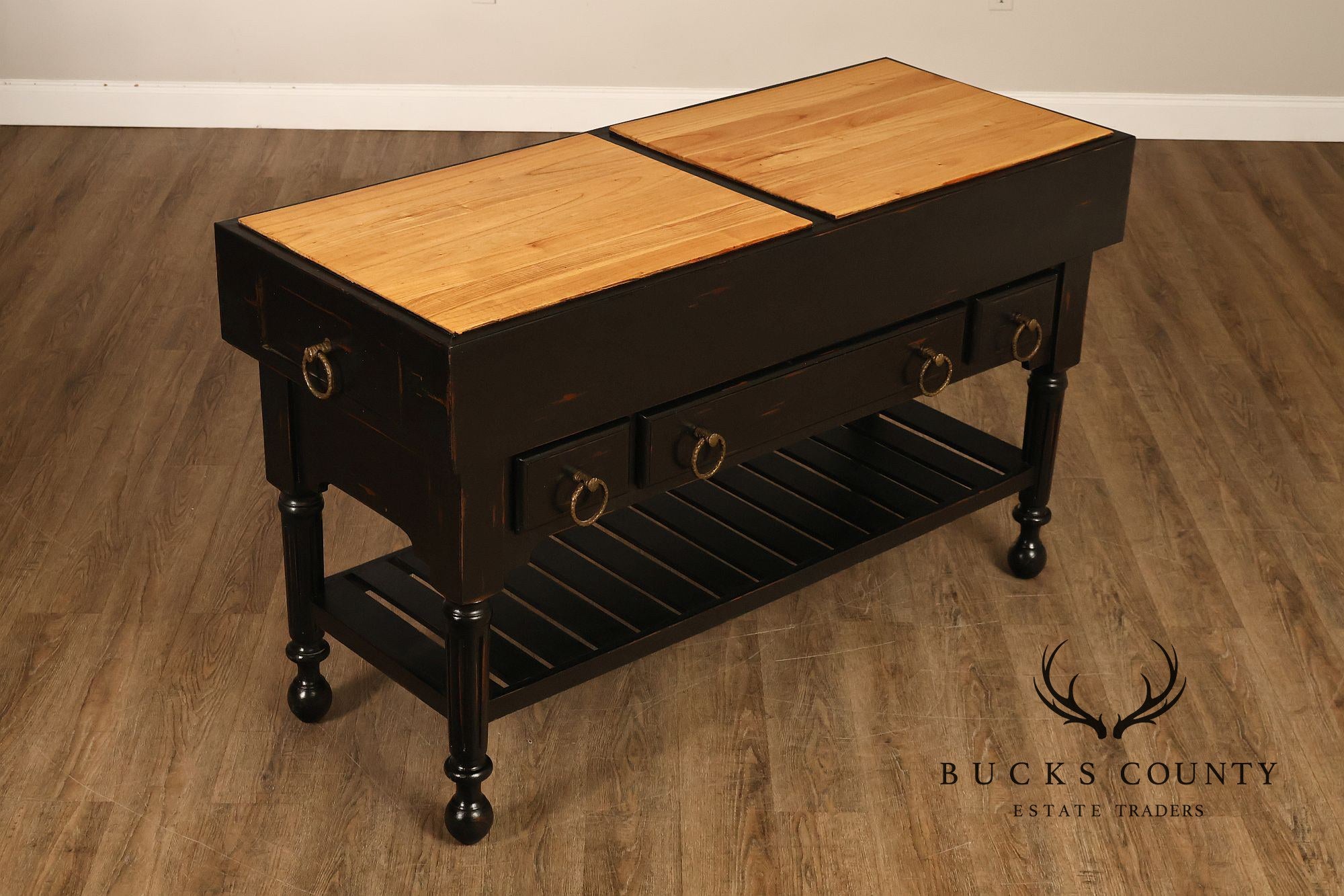 French Colonial Style Butcher Block Kitchen Island