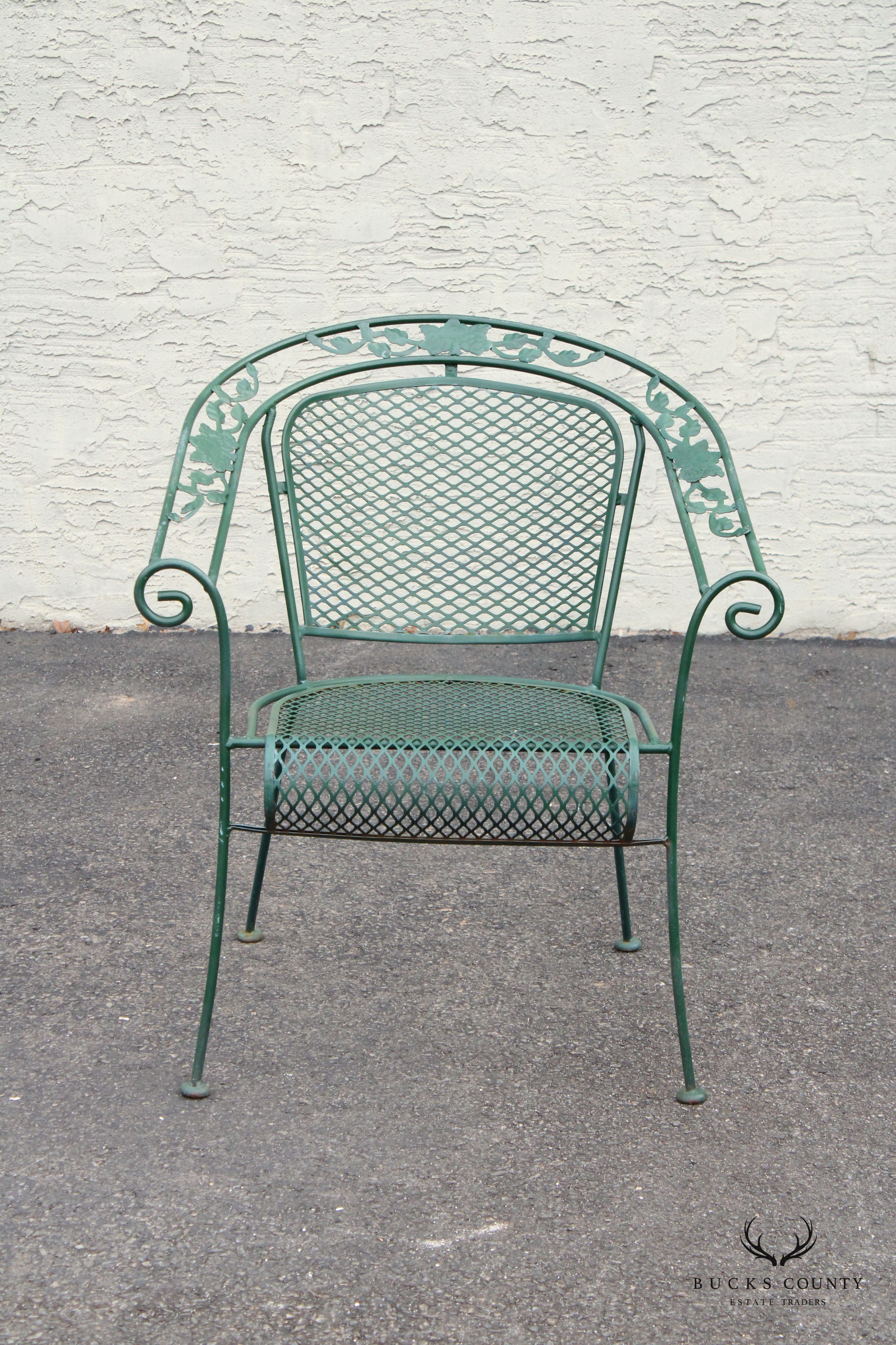 Vintage Set of Six Wrought Iron Patio Dining Armchairs