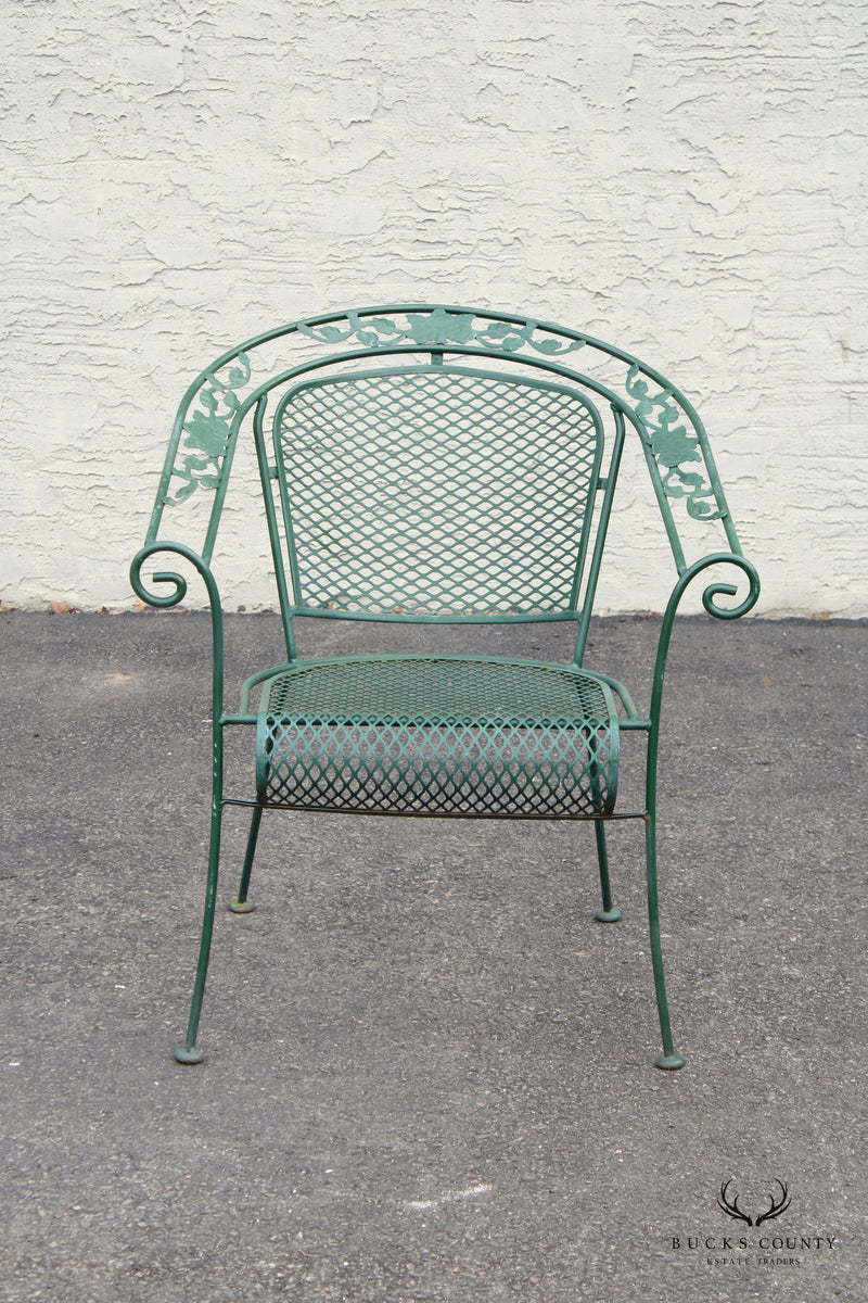 Vintage Set of Six Wrought Iron Patio Dining Armchairs