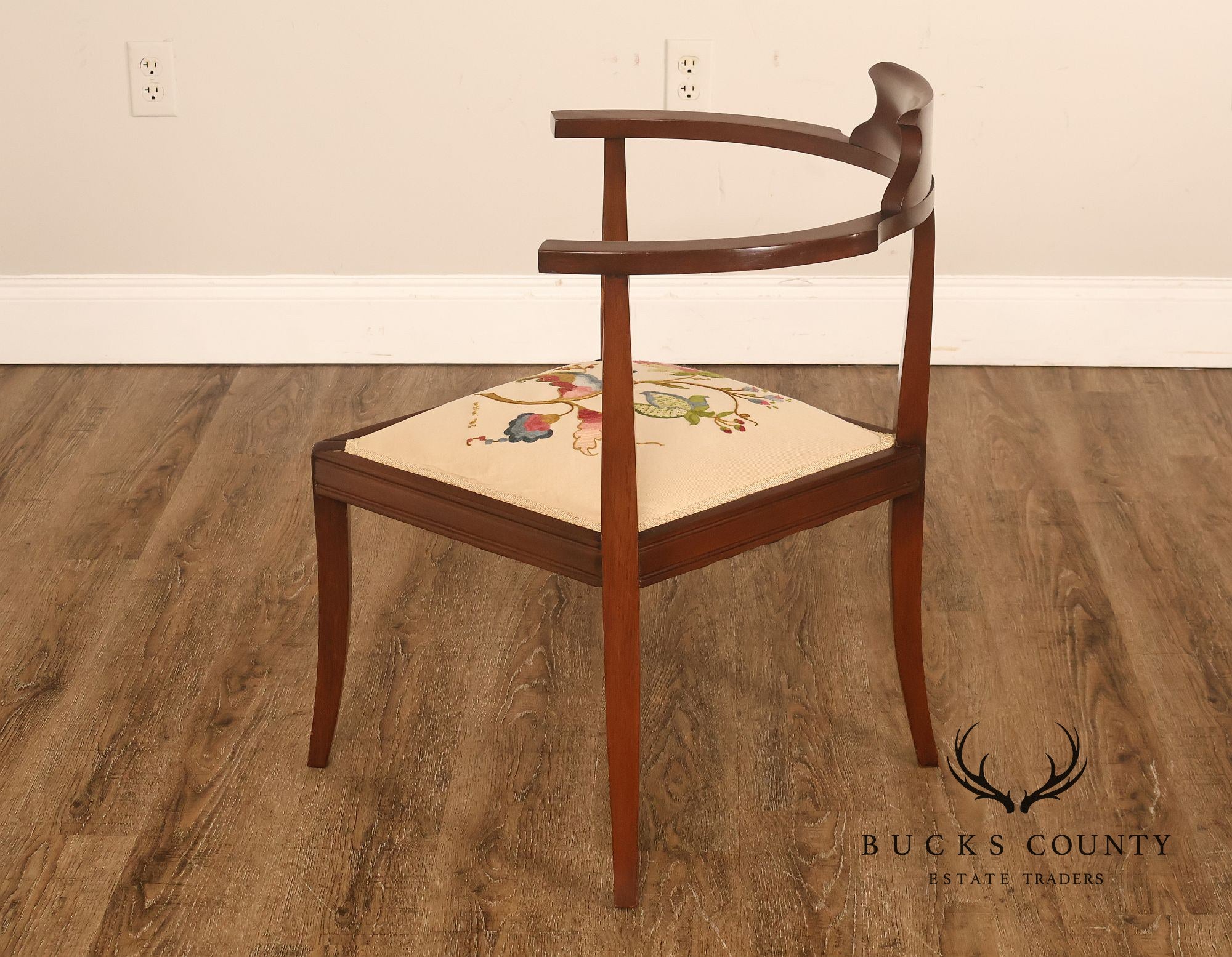 Scandinavian Carved and Embroidered Corner Chair