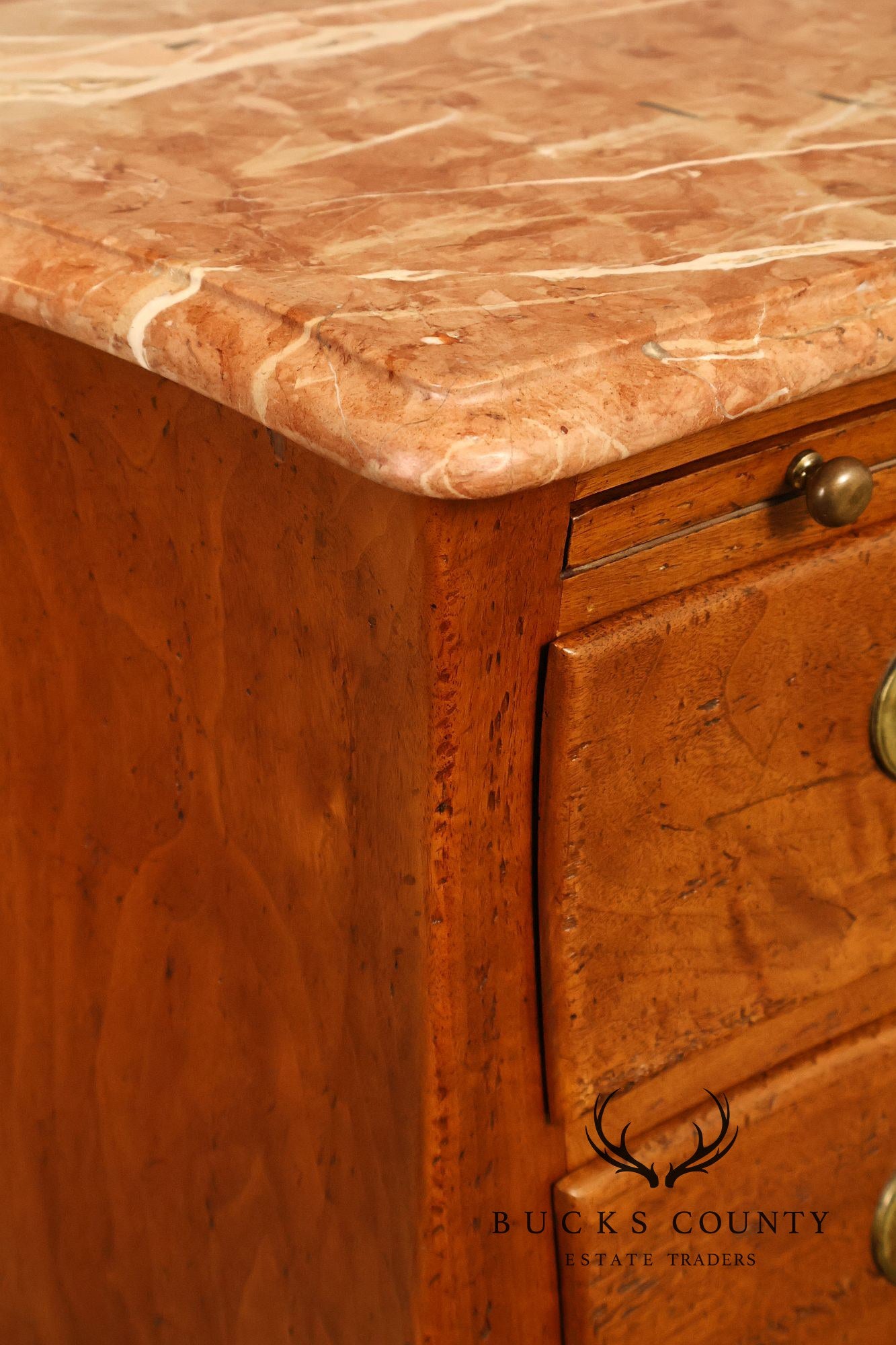 Don Ruseau French Louis XV Style Walnut Marble Top Commode