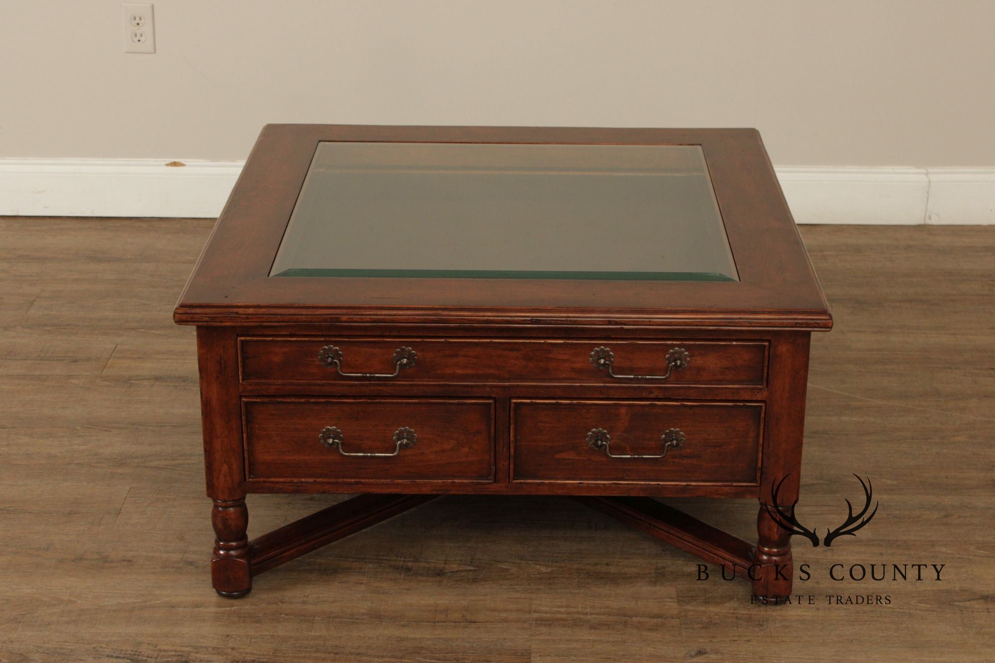 Bausman & Co. Glass Top Storage Coffee Table