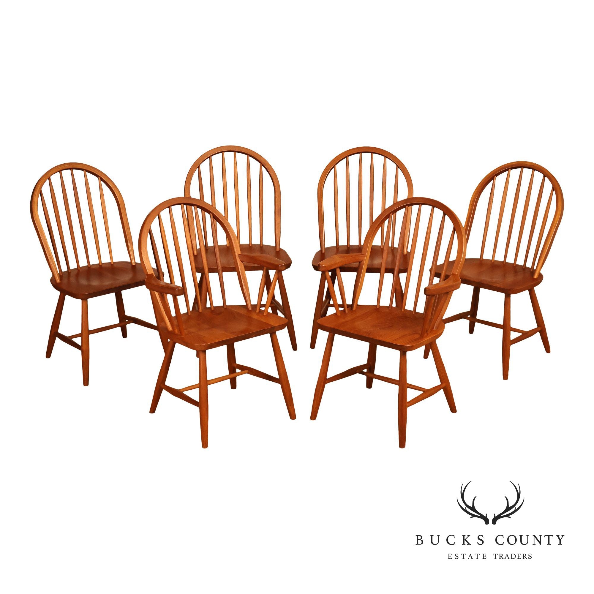 KD Sun Furniture Vintage Danish Modern Style Set of Six Teak Windsor Dining Chairs