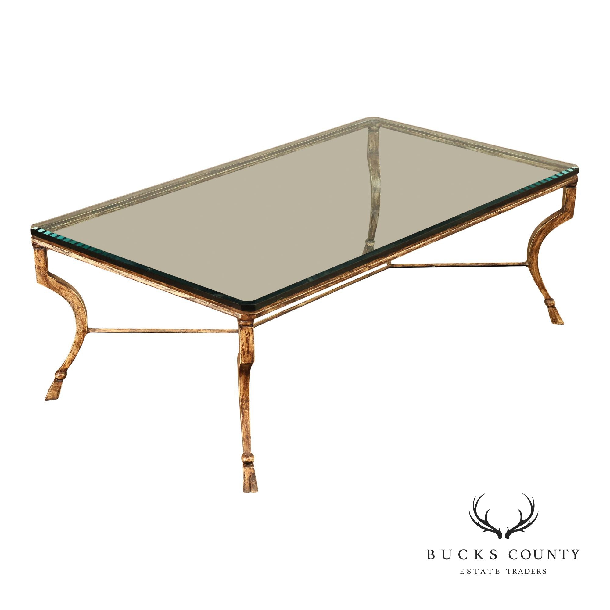 Minton Spindell 'Durant' Glass Top Iron Coffee Table