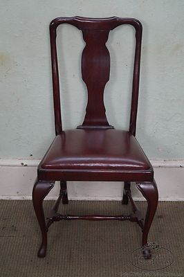 Custom Quality Leather Seat Pair of Queen Anne Side Chairs