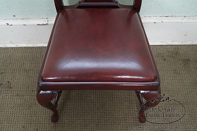 Custom Quality Leather Seat Pair of Queen Anne Side Chairs