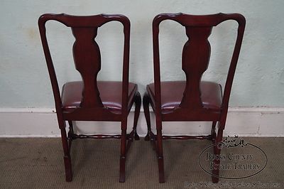 Custom Quality Leather Seat Pair of Queen Anne Side Chairs