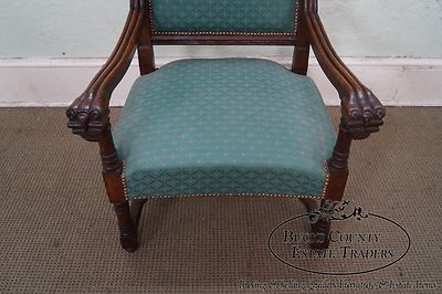 Antique 19th Century Pair of Gothic Oak Throne Arm Chairs