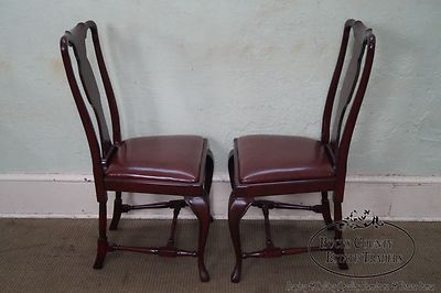Custom Quality Leather Seat Pair of Queen Anne Side Chairs