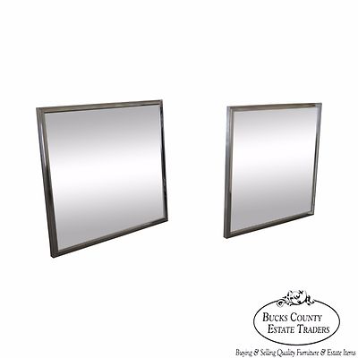 Mid Century Modern Pair of Square Chrome Frame Wall Mirrors by Vanguard Studios