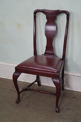 Custom Quality Leather Seat Pair of Queen Anne Side Chairs