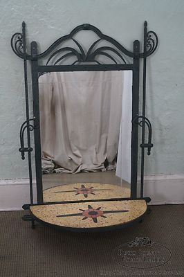Hand Wrought Iron Southwest Hanging Mirror w/ Demilune Marble Console
