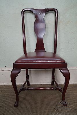 Custom Quality Leather Seat Pair of Queen Anne Side Chairs