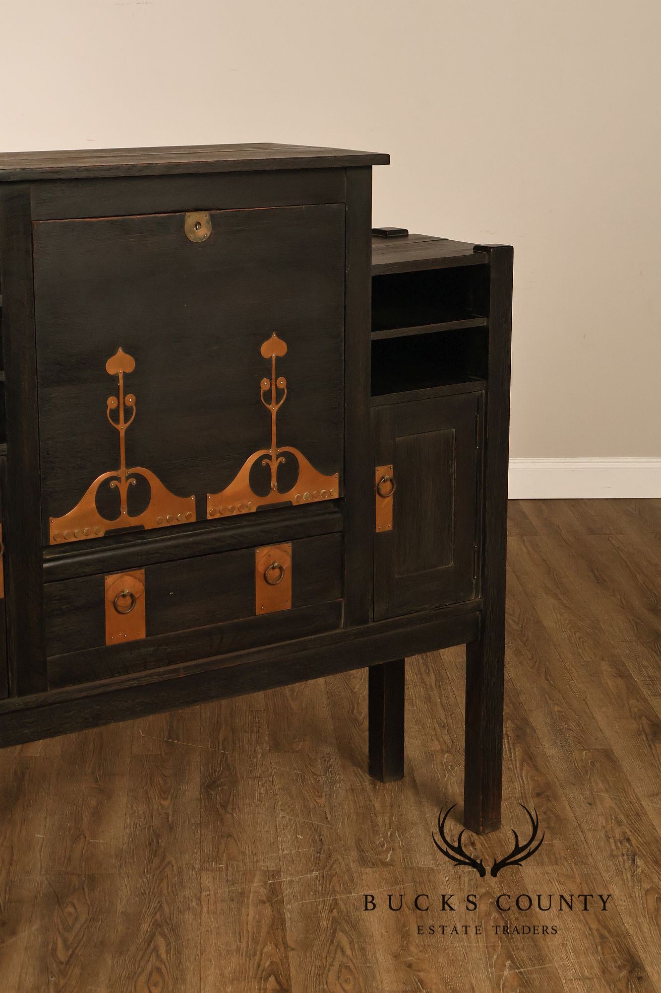 Antique Stickley Brothers Model 6508 Arts And Crafts Oak House Desk With Copper Trimmings