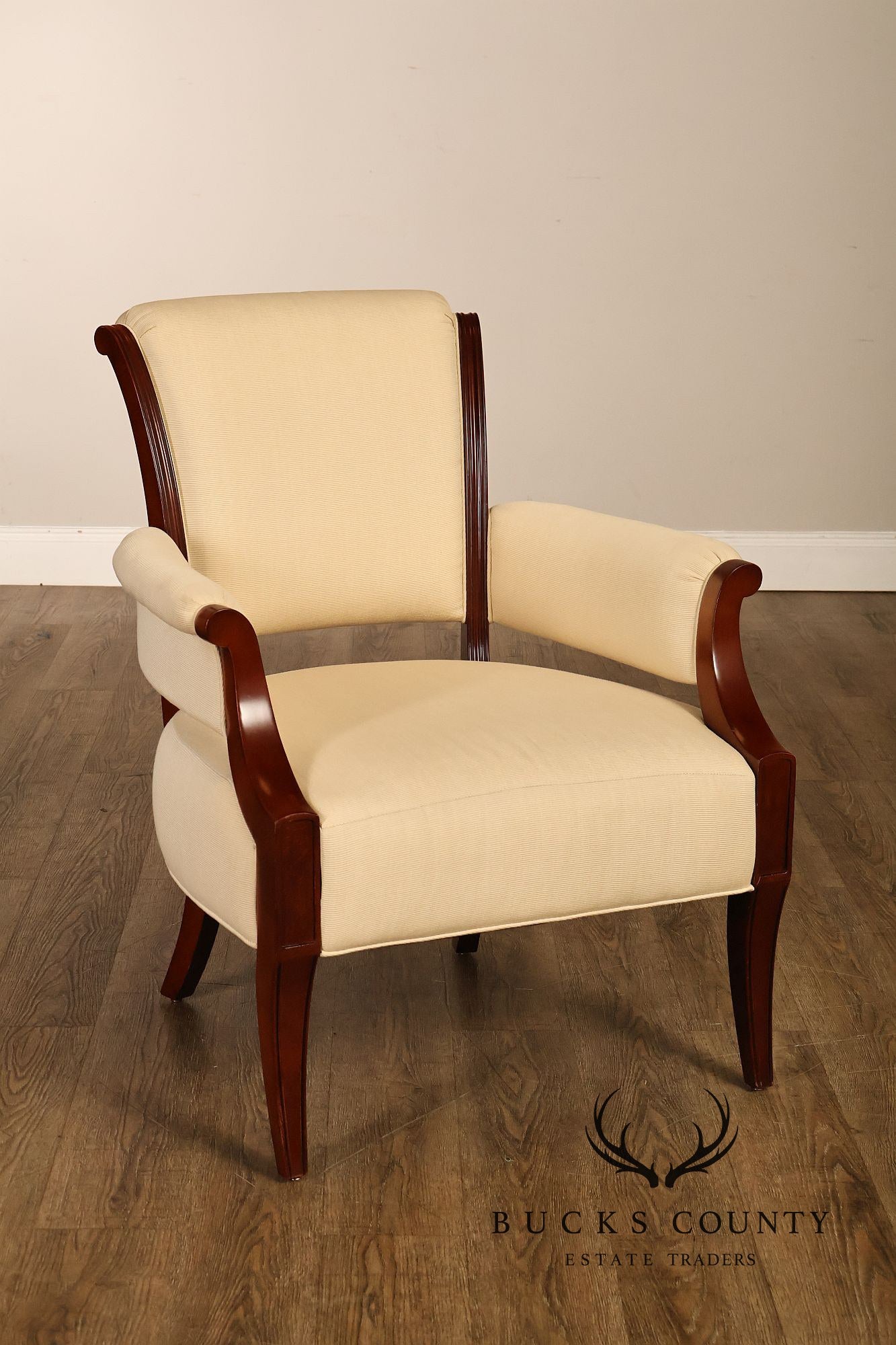 Baker French Art Deco Style Pair of Mahogany Armchairs