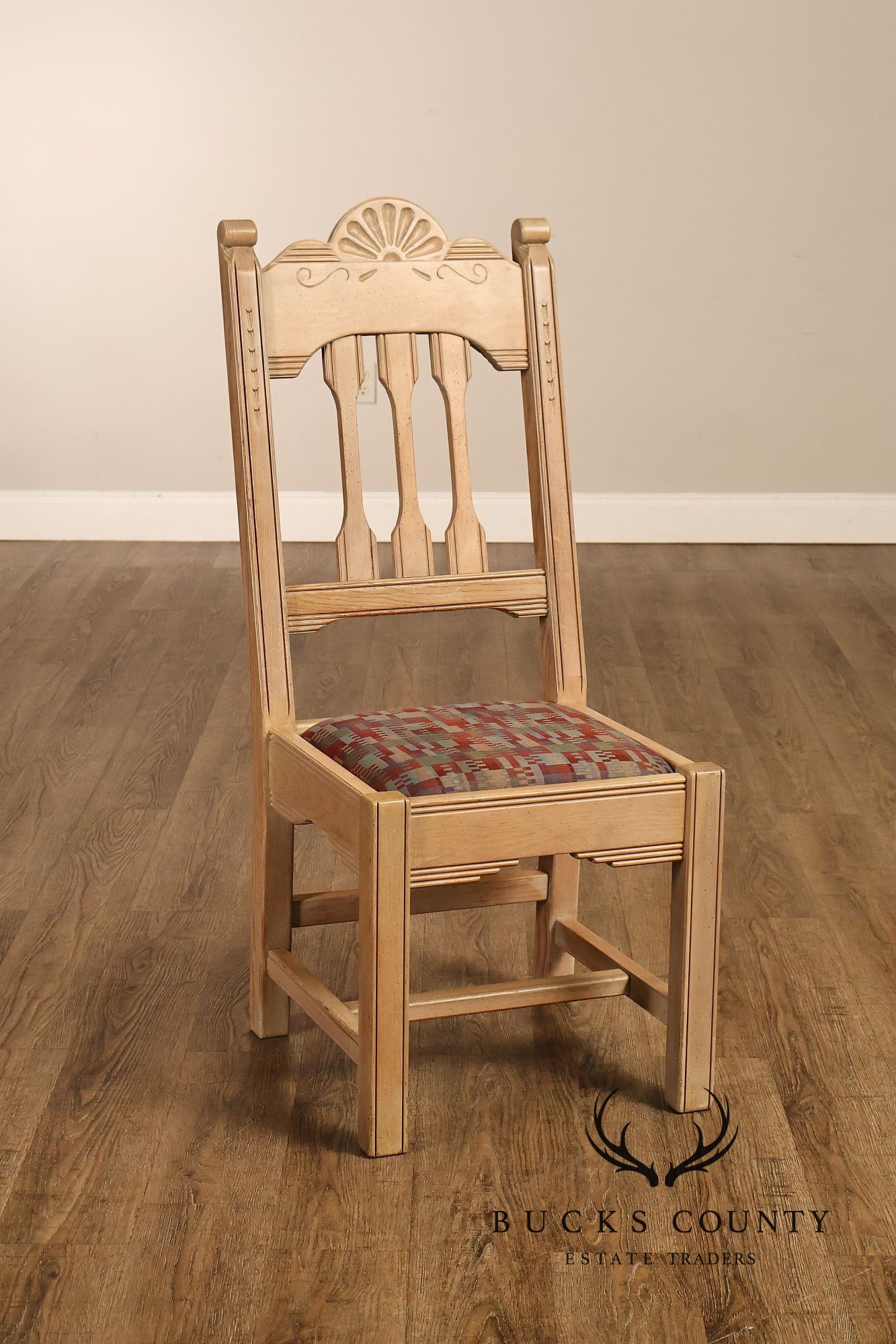 Southwest Style Vintage Set of Six Carved Pine Dining Chairs