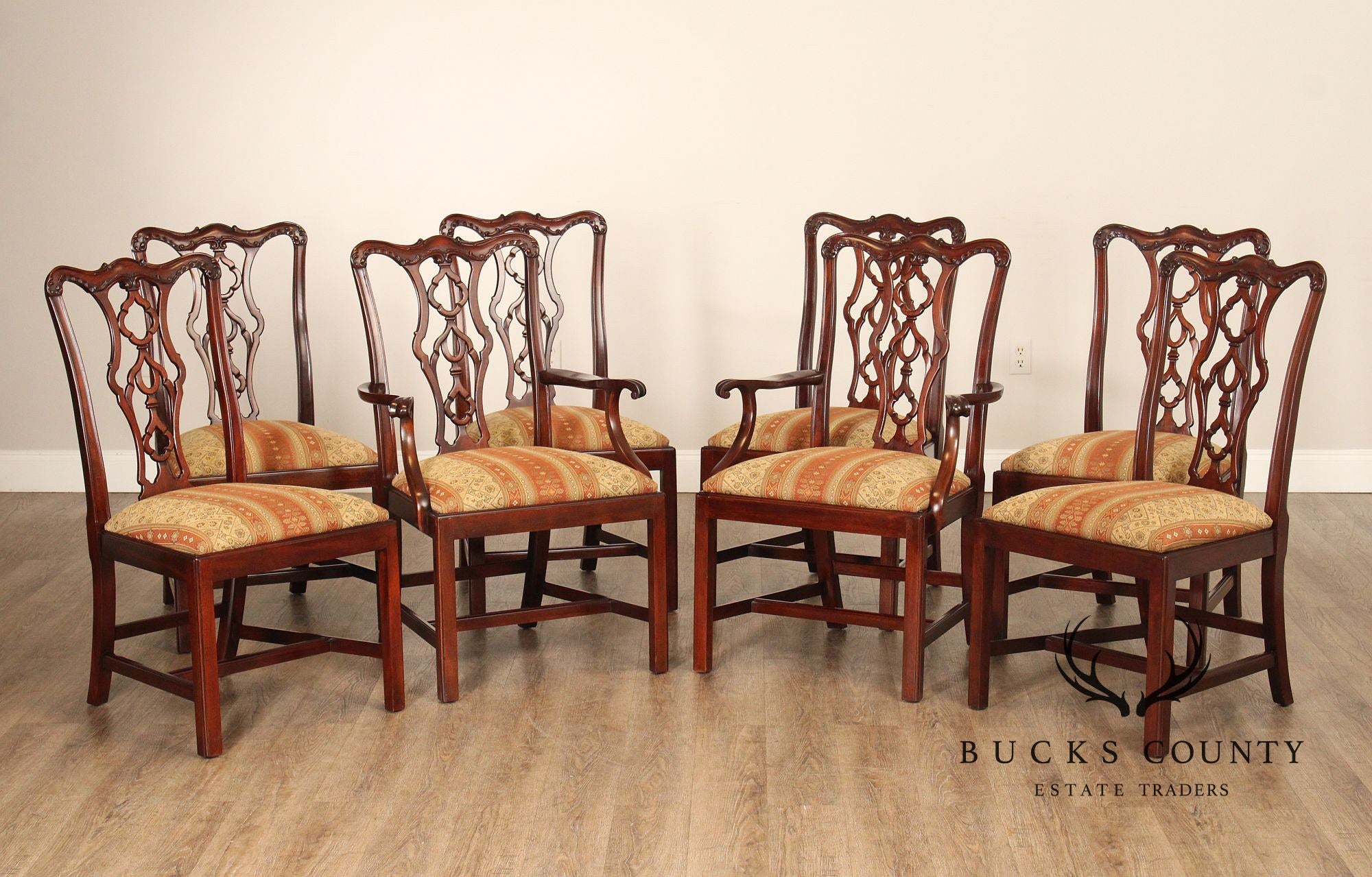 Henkel Harris Chippendale Style Set of Eight Mahogany Dining Chairs