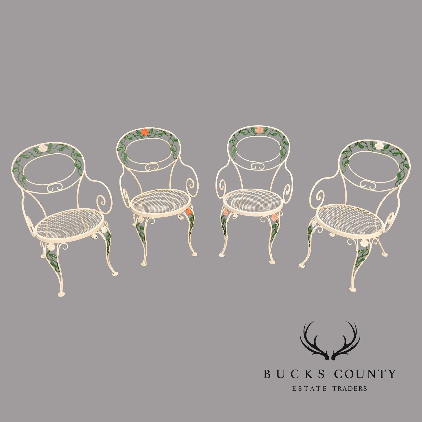 Woodard 'Chantilly Rose' Set of Four Wrought Iron Patio Dining Chairs