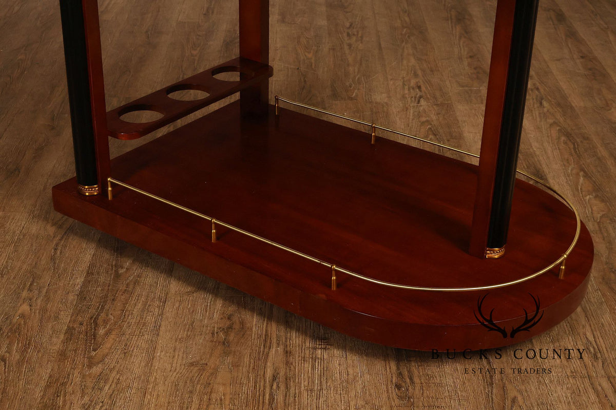 Neoclassical Style Mahogany And Ebonized Bar Cart With Greek Key Inlay And Brass Accents