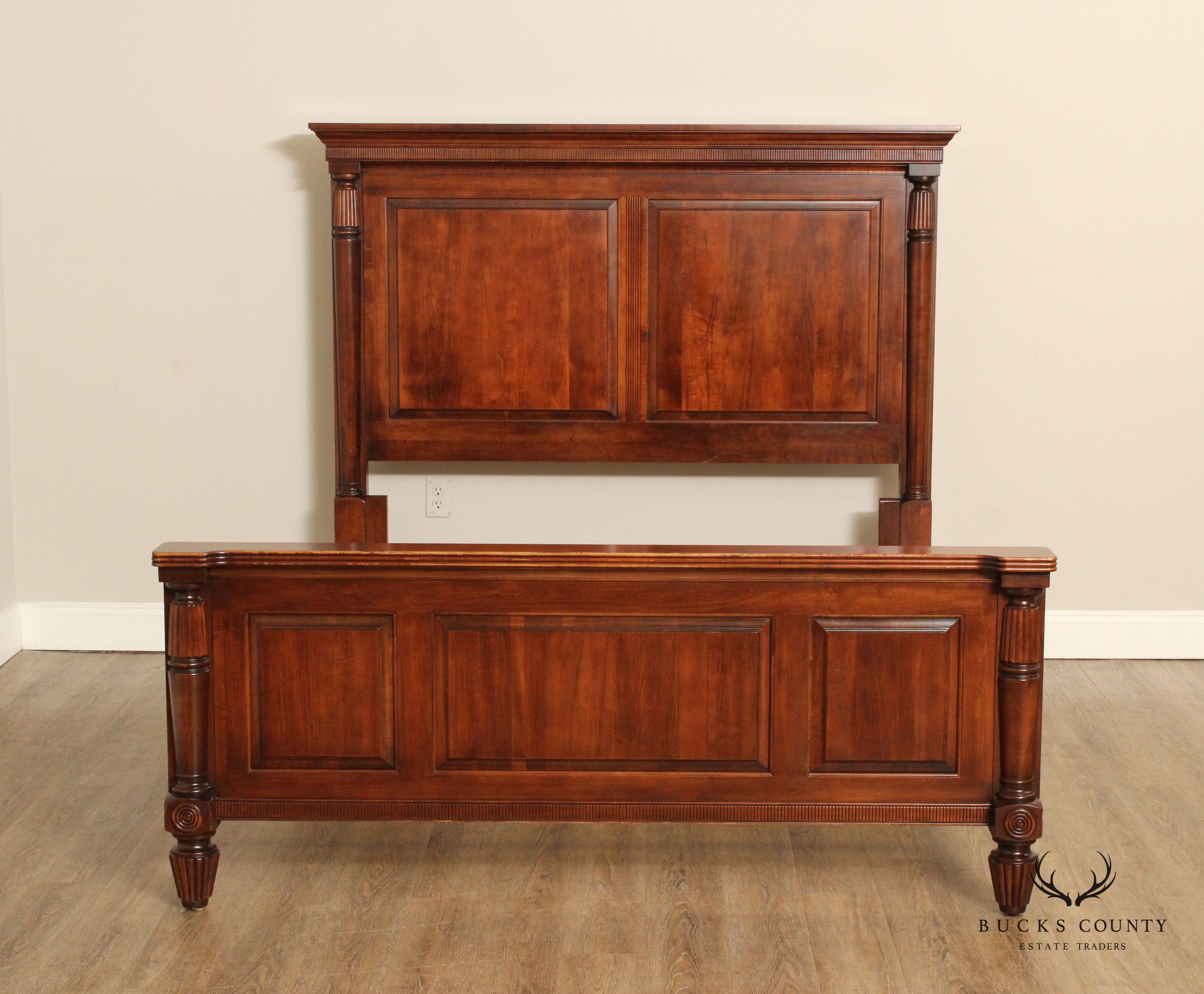 Traditional Style Queen Cherry Panel Bed Frame