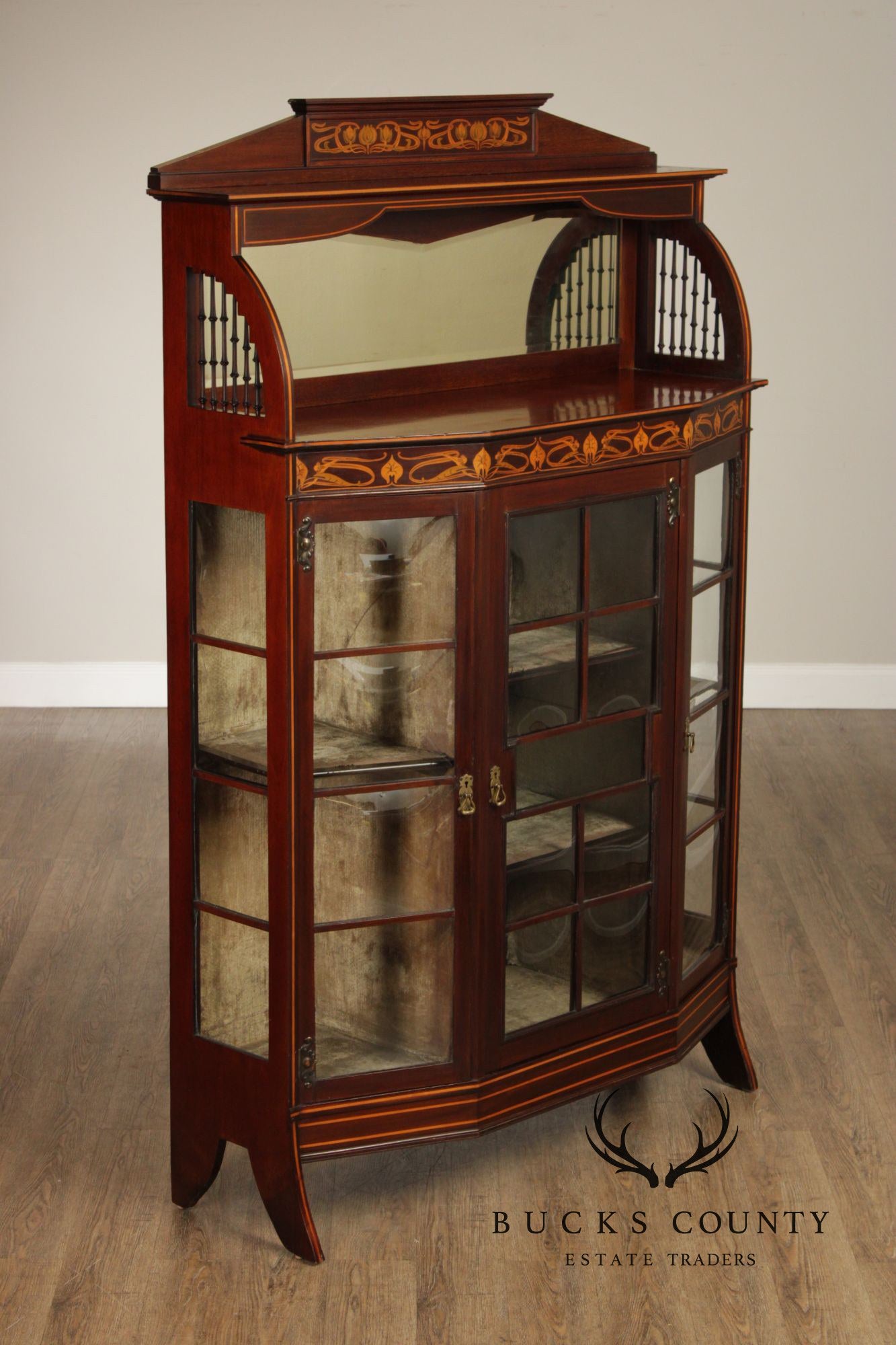 Art Nouveau Antique Inlaid Mahogany Display Case