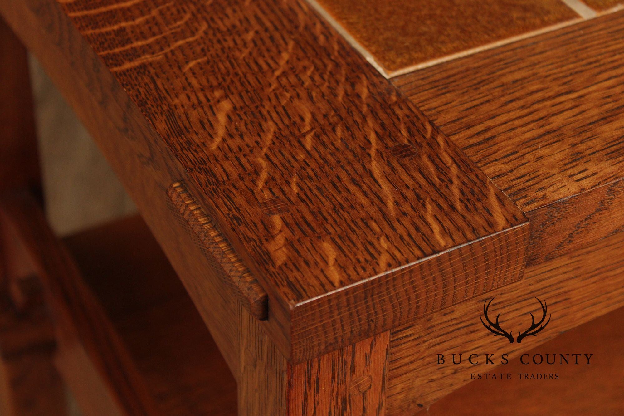 Stickley Mission Collection Pair Of Oak Tile Top End Tables