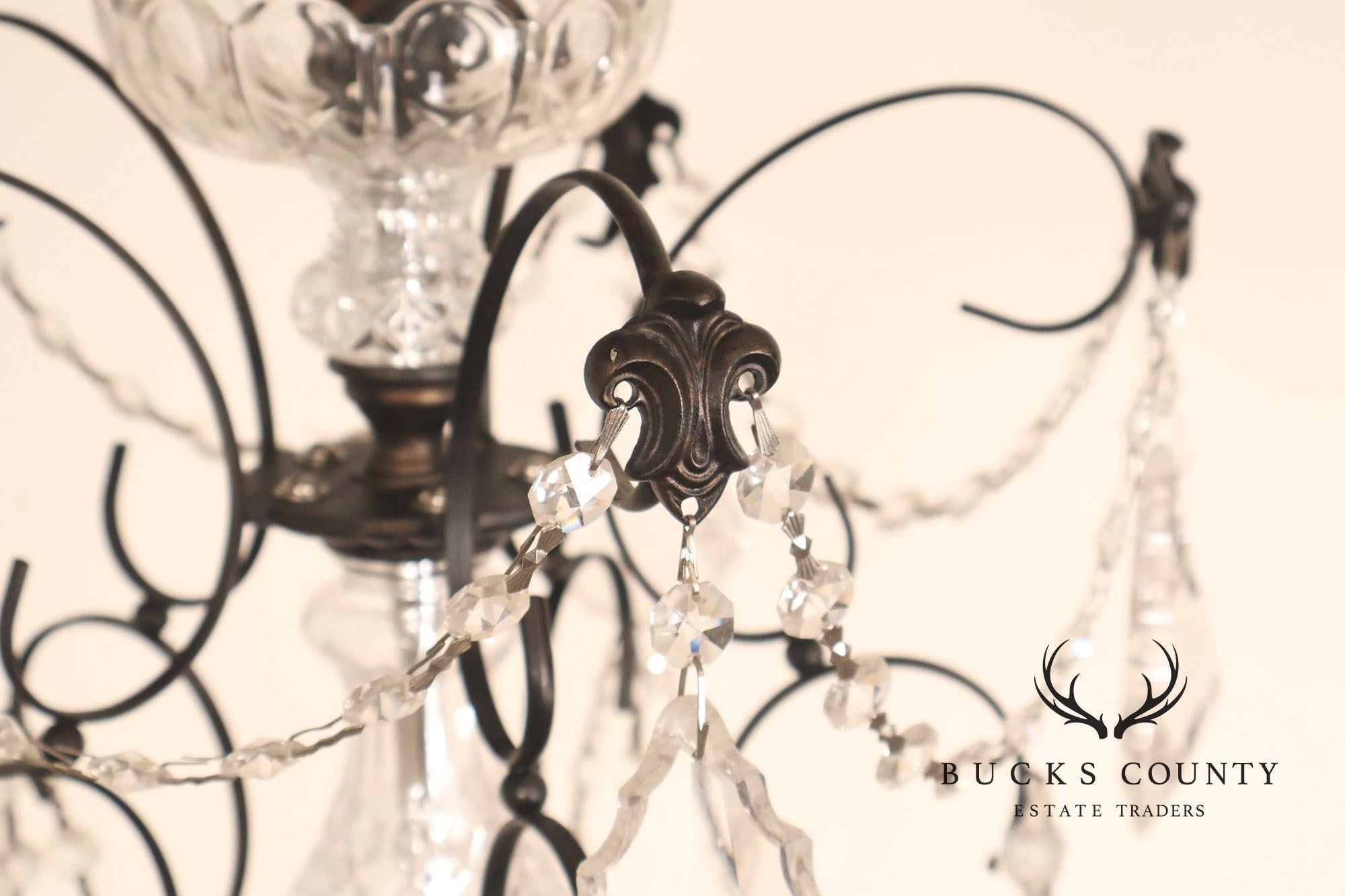 Large Twenty-Light Crystal And Wrought Iron 55" Chandelier
