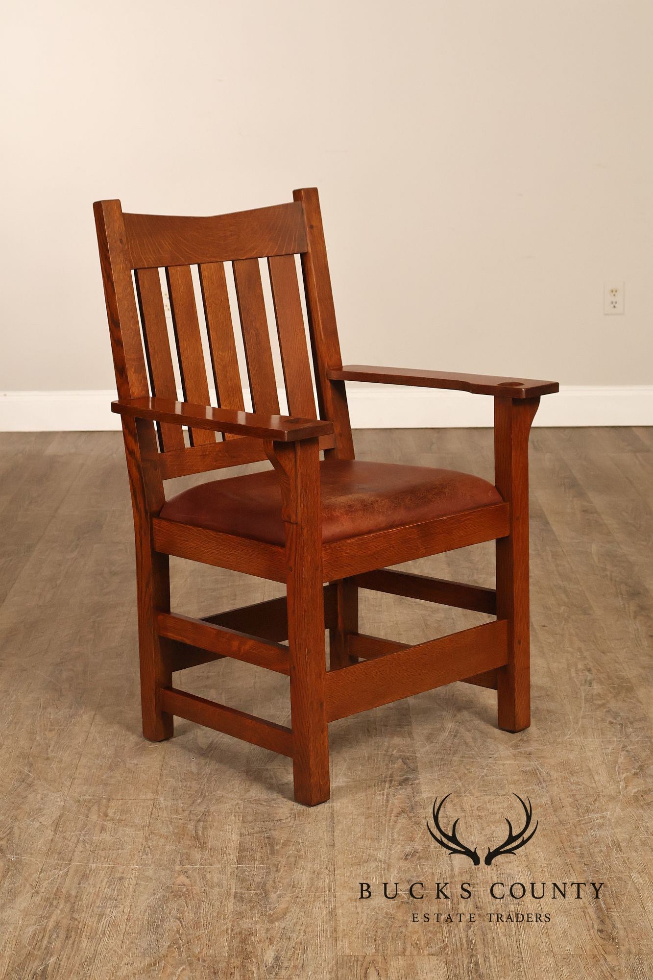 Stickley Mission Collection Set of Six Oak and Leather Dining Chairs