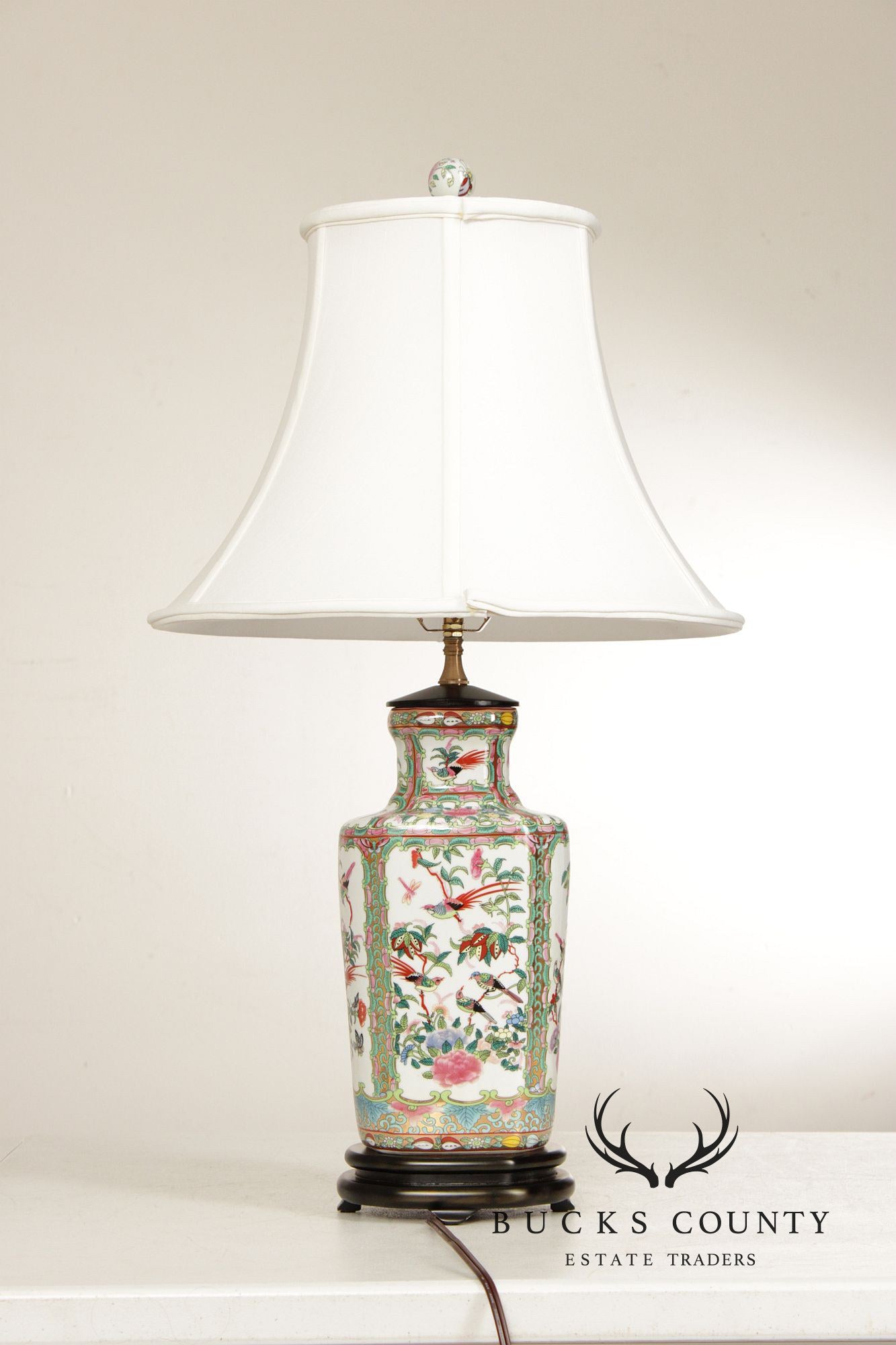 Chinese Pair of Famille Vert Porcelain Table Lamps