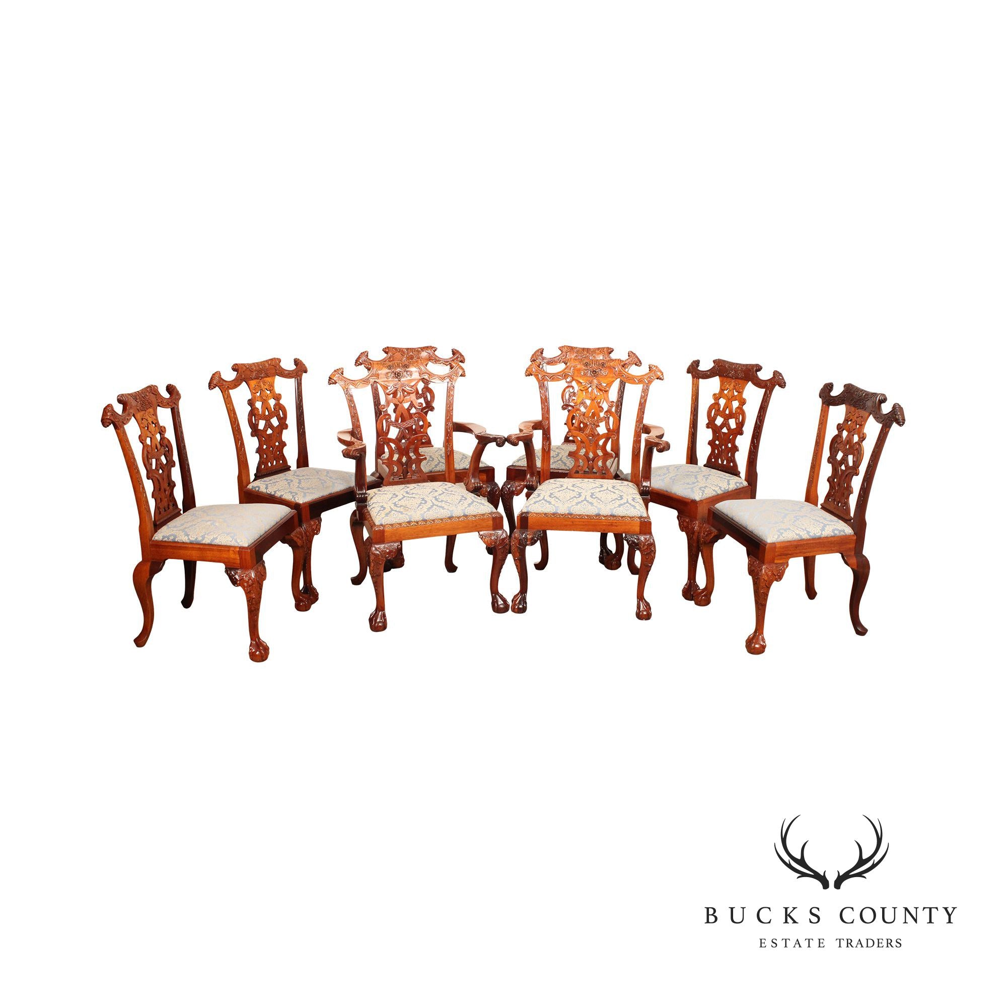 Georgian Style Set of Eight Carved Mahogany Dining Chairs