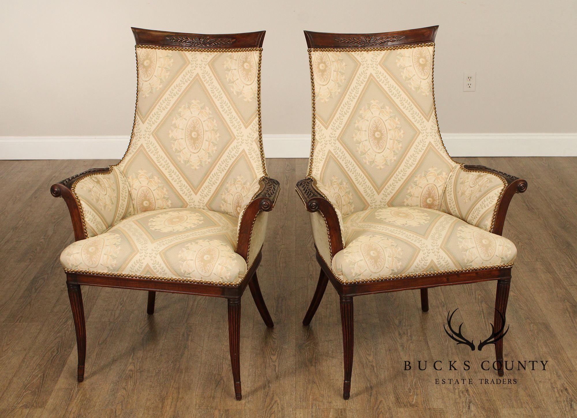 Grosfeld House Regency Style Pair of Mahogany Fireside Chairs