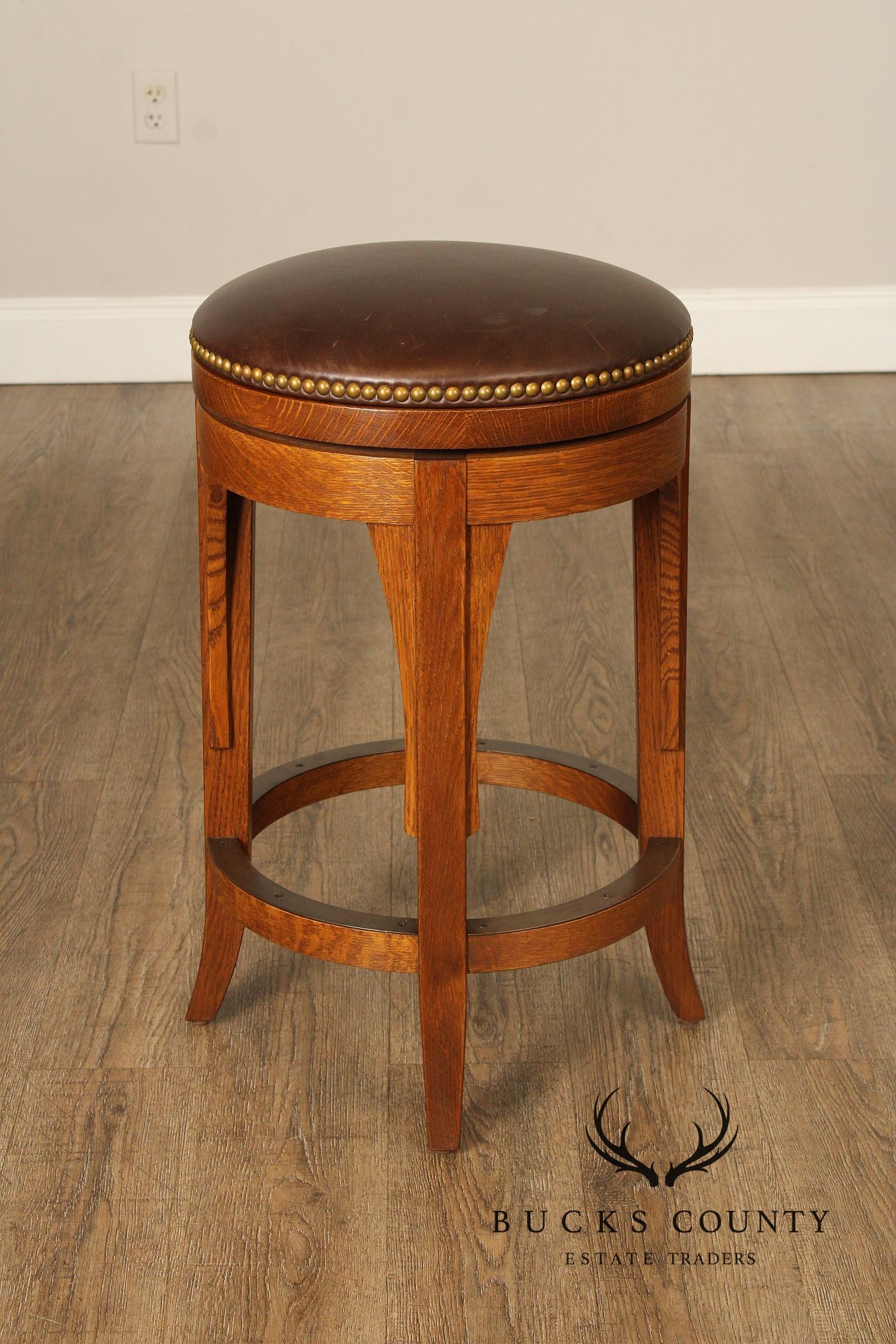 Stickley Mission Collection Oak and Leather Swivel Stool