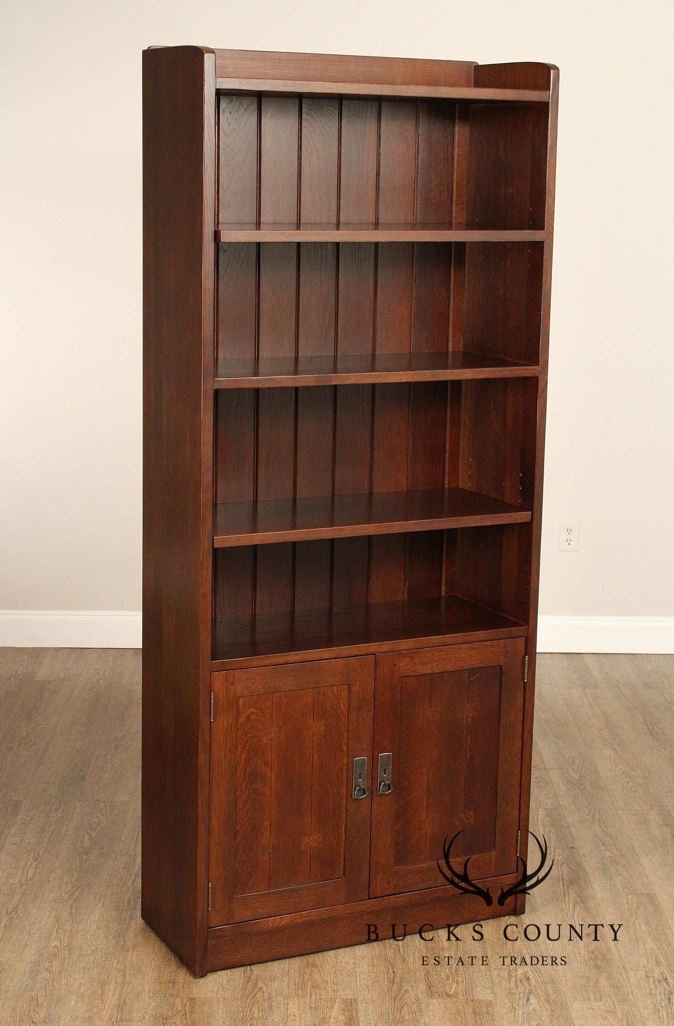 Stickley Mission Collection Oak Tall Bookcase with Bottom Doors