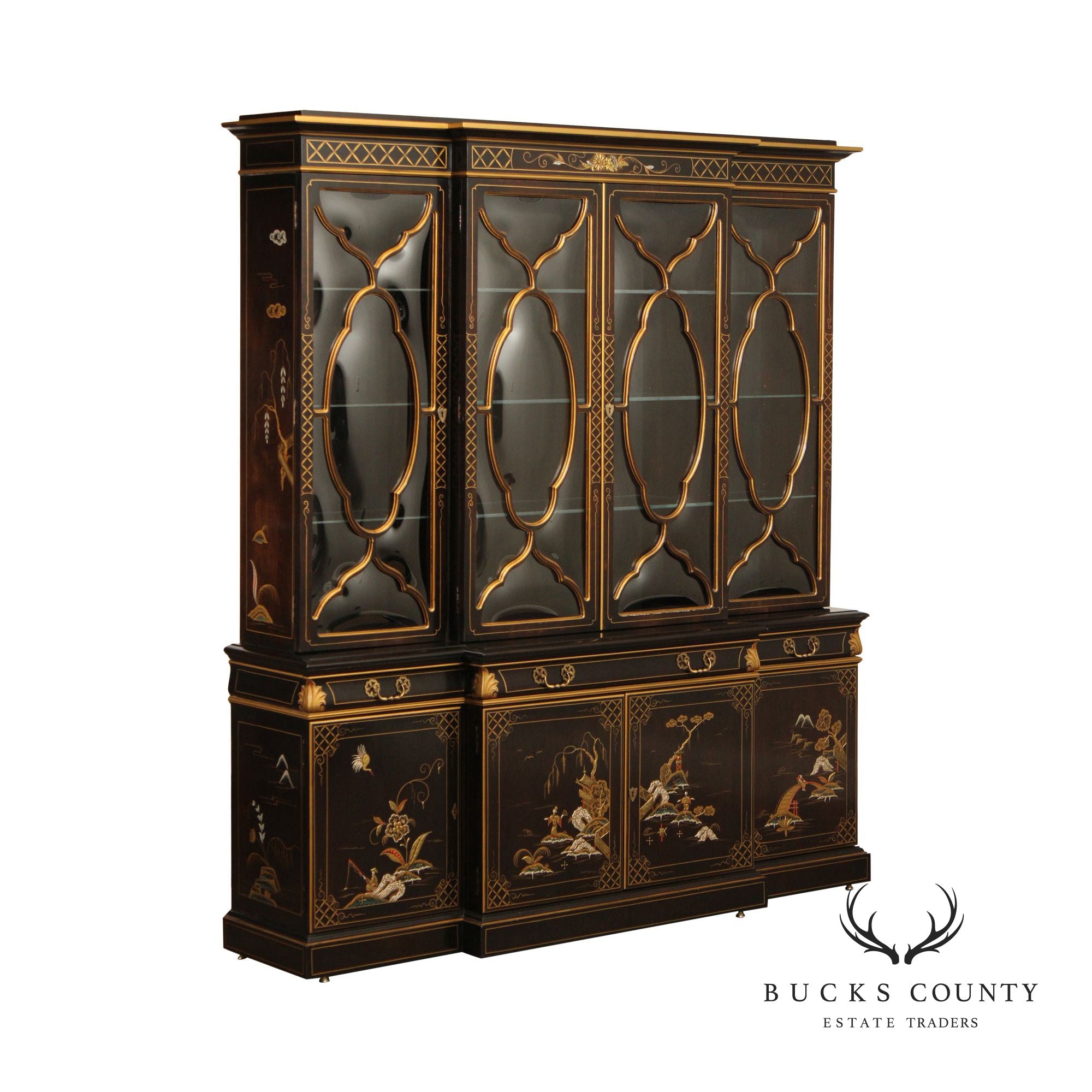 Karges Chinoiserie Decorated Breakfront China Display Cabinet