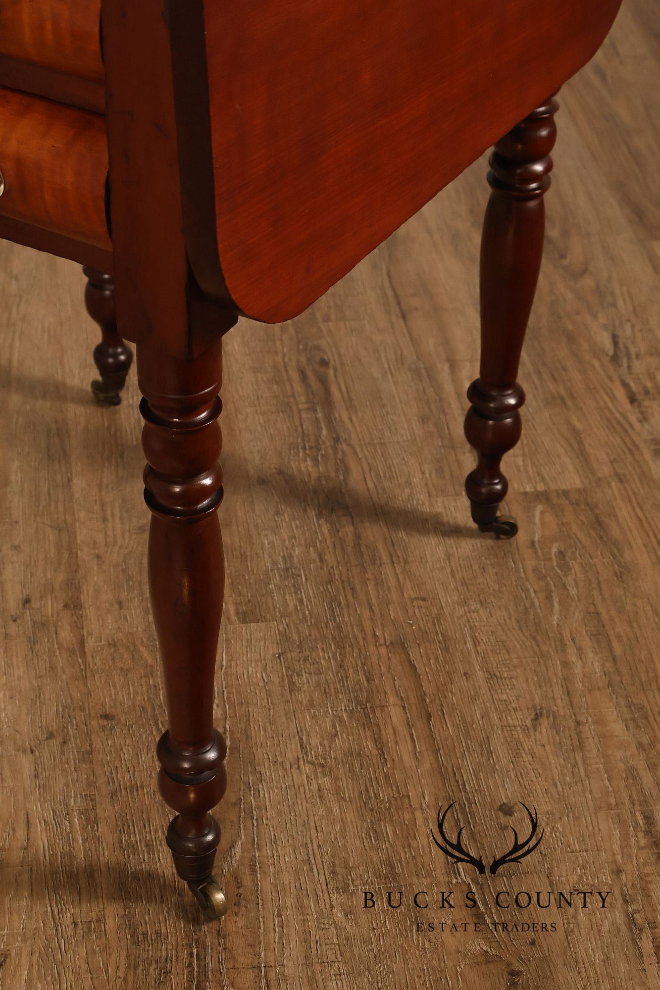 Antique American Sheraton Style Cherry And Tiger Maple Drop Leaf Work Table