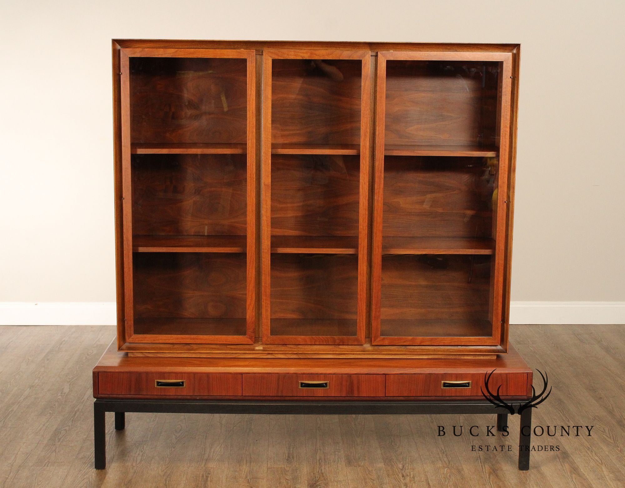 Mid Century Modern Walnut Bookcase China Cabinet