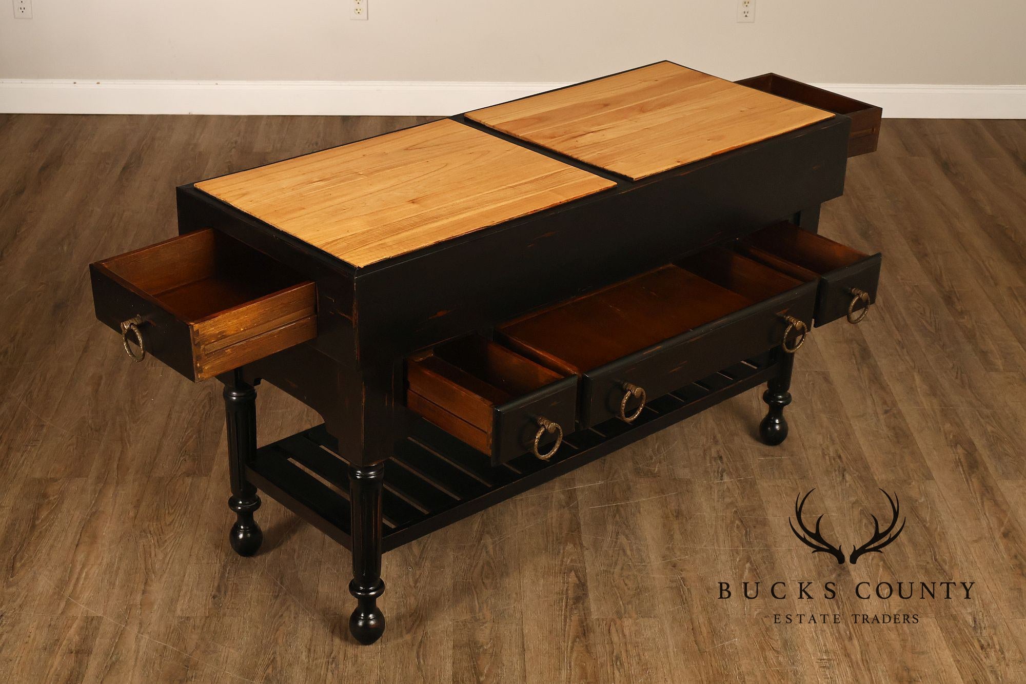 French Colonial Style Butcher Block Kitchen Island