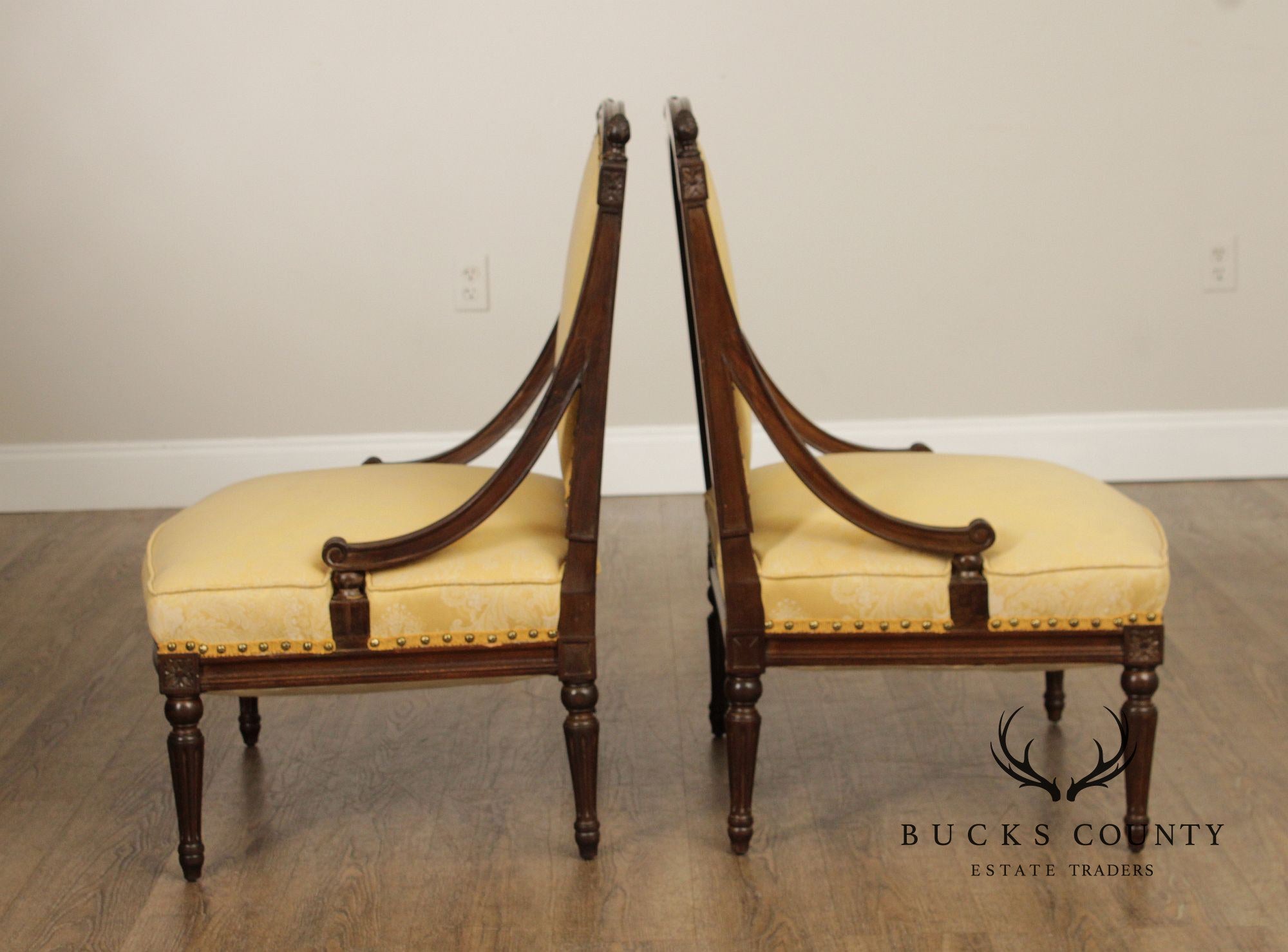 French Louis XVI Style Quality Pair of Walnut Slipper Chairs