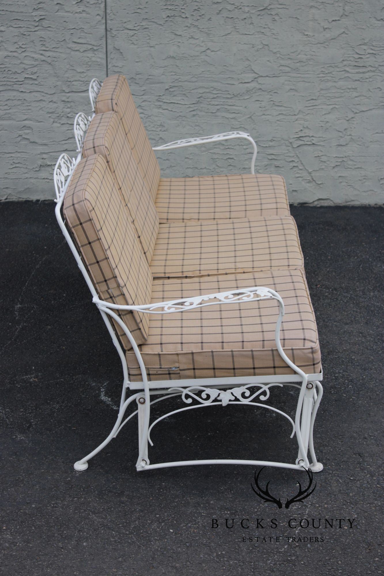 Lyon-Shaw Vintage Outdoor Patio Sofa With Scroll Iron Frame And Cushions