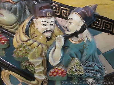 Unusual Hand Carved Oriental Chinoiserie Palace Scene Wall Mural Plaque